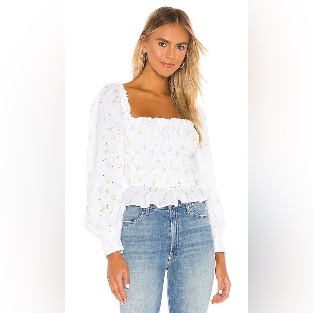For Love & Lemons Azalea Eyelet Floral Smocked Crop (D6)